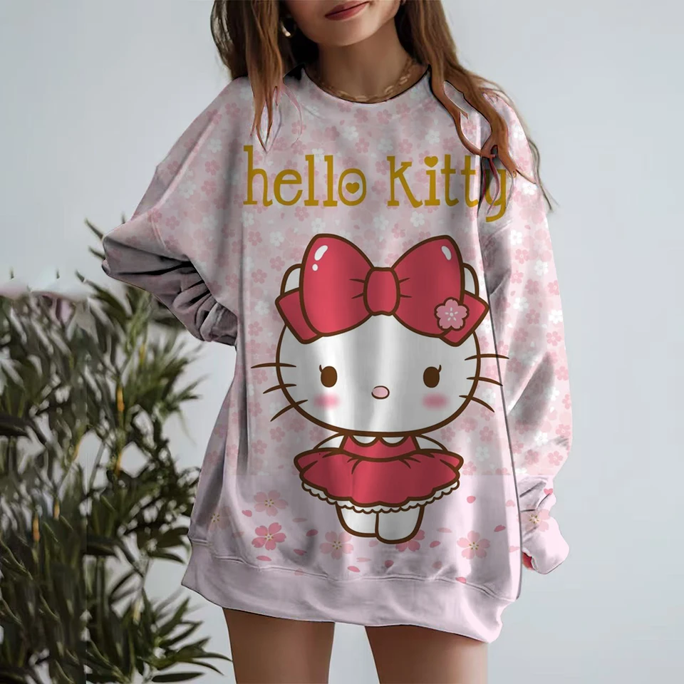 Dámska mikina Hello Kitty Coulomi, dámska kapucňa na vysokej ulici, odevy Y2K, oblečenie na neformálny okrúhly krk