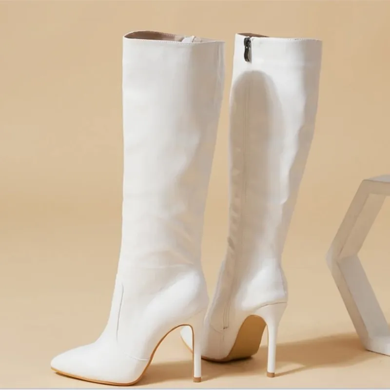 Dámska móda sexy špicaté tenké päty koleno vysoké dlhé topánky 2024 jar/jeseň PU Panel Panel Side Zipper topánky Designer35-42