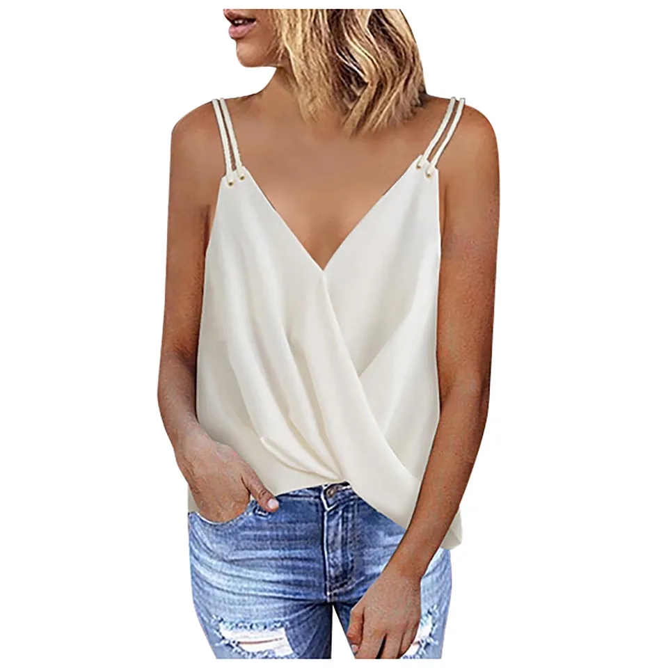 Dámska módna neformálna camisole top Solid Color bez rukávov vesta sexy hlboký V-krk v závesní temperament pre denný
