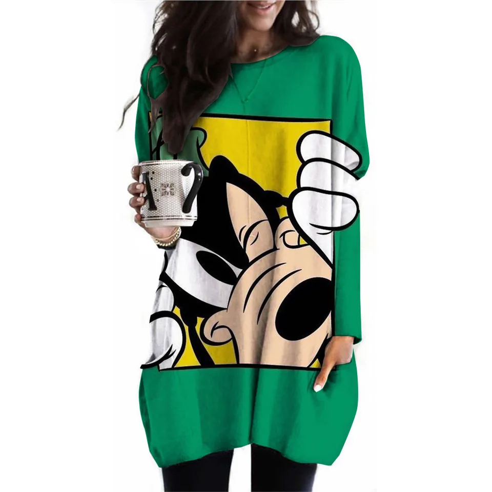 Dámska neformálna Disney Goofy potlačená dlhý rukáv s okrúhlym krkom Tričko Športové tričko Dámske tričko Dámske topenie