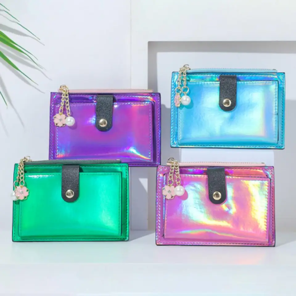 Dámska peňaženka faux perla kvetinové kúzlo Iridescent prenosné dvojfúrené multi-sloty držiak kreditnej karty držiak zips gombíky Slim Wallet Coin P