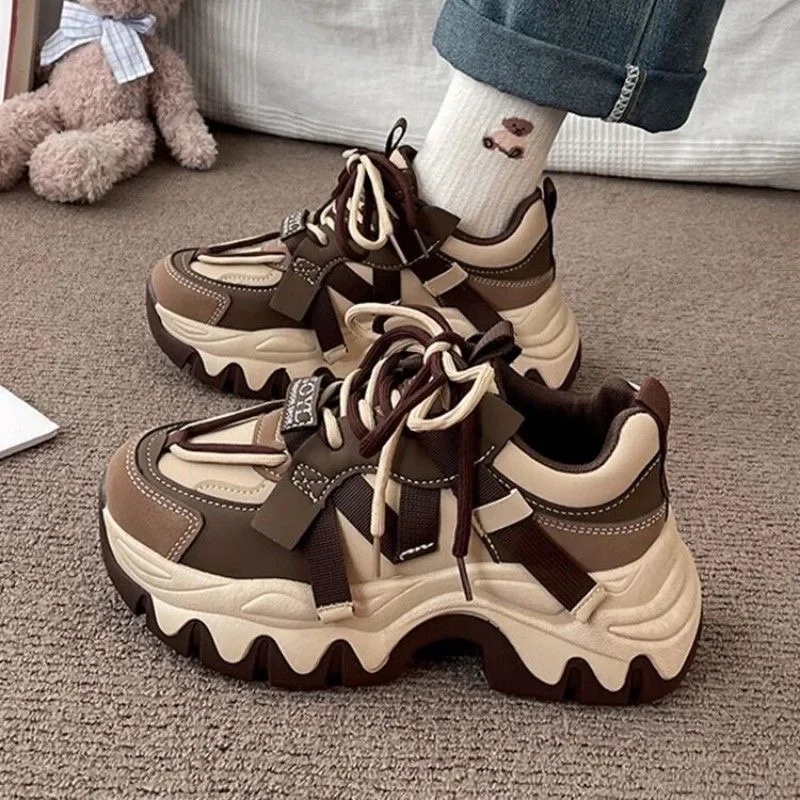 Dámska robustná platforma Vulcanize Shoes Autumn New Fashion Príležitostná bežecká topánka pre ženy tenisky Lace-up športové športové príležitostné topánky