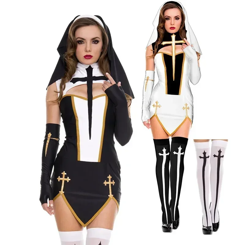 Dámska sexy mníška Cosplay kostým karneval Halloween Fantasia Fancy Dress