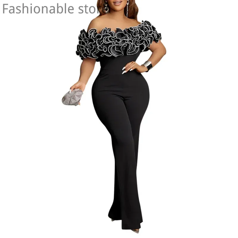 Dámska sexy pevná farba mimo ramien Decor Decor Skinny Flare Nohu
