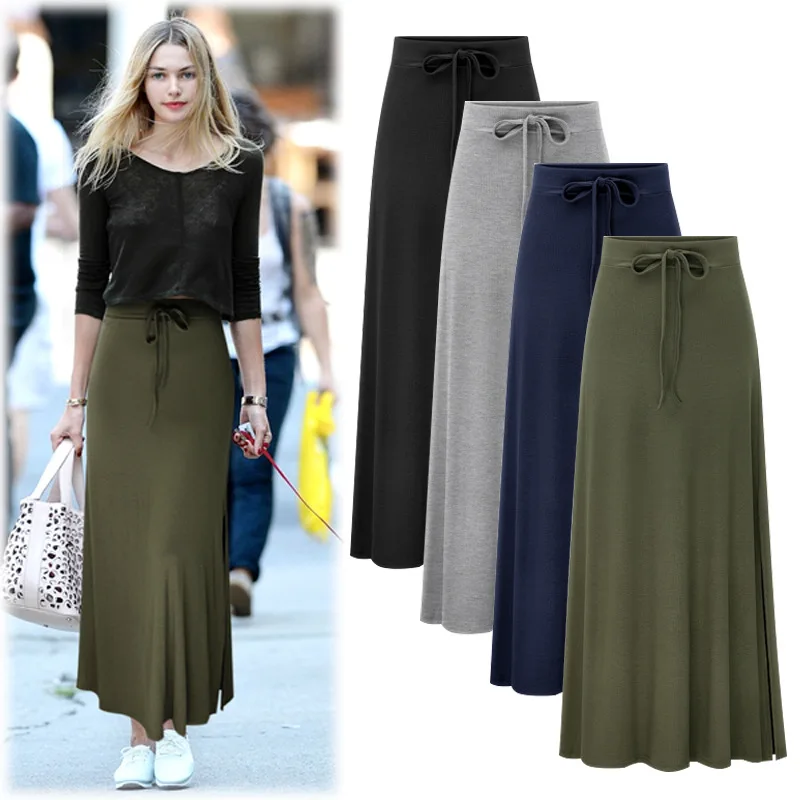 Dámska sukňa S pevná farba Strappy Party Dress Summer Autumn Slit A Line maxi sukňa Streetwear High Wase Stretch maxi sukňa