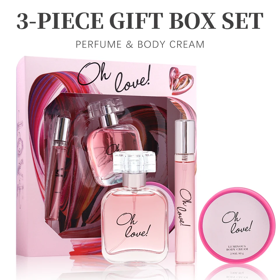 Dámska vôňa súpravy 0,5 oz a 1,7 oz Eau de Parfum Spray, 2,9 oz Body Cream Oh Love! 3 PC Darčeky pre ženy EDP a mlieko