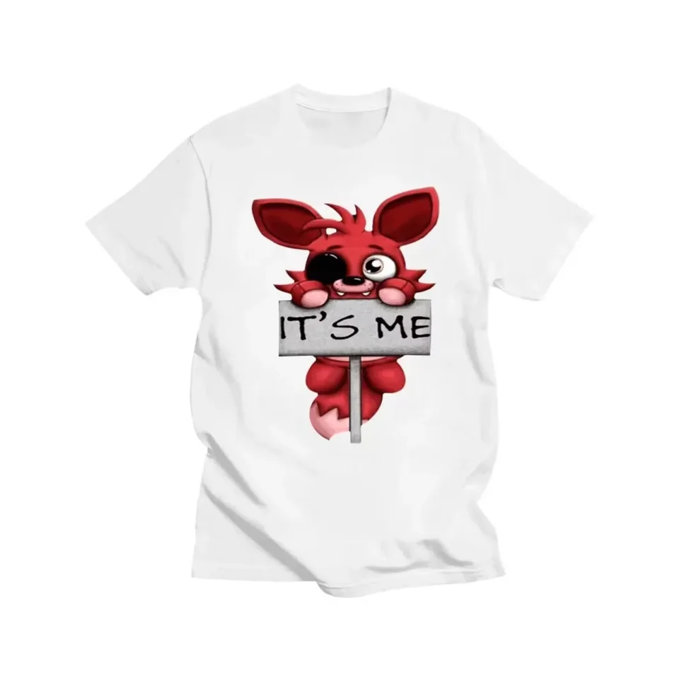 Dámska čierna a biela O-krk Cartoon Print FNAF Plyš Fox Fox Unisex Dámske topené tričko
