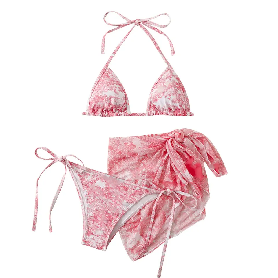 Dámske 3 -dielne atramentové umývanie kravaty Dye Bikini Set s čírym opaľovacím krémom plaviek Plaviek Thong Biquinis Sports Beachwear