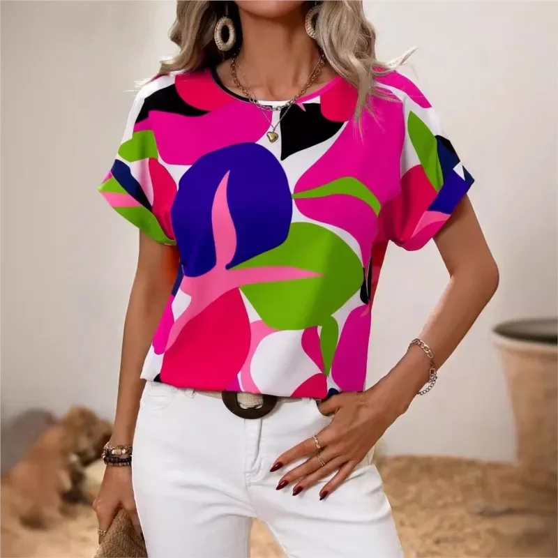 Dámske blúzky 2024 Nové letné módne tlačené ženy Krátke rukávy Topy Tops Last Footers Female Streetwear Streetwear