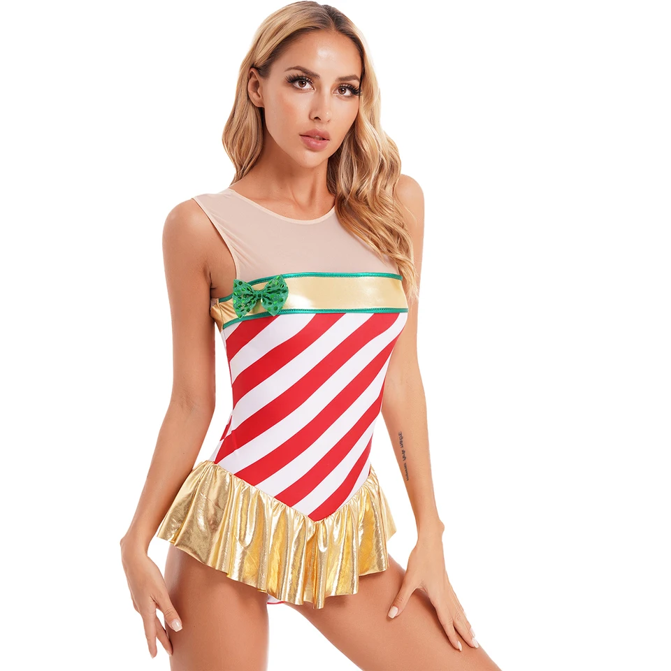 Dámske cukrovinky vianočné cosplay outfity Gymnastic trikotu baletné tanečné šaty vianočné šaty v kostýmoch pruhované kostýmy