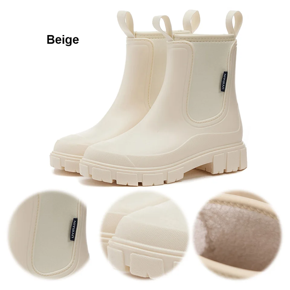 Dámske dažďové topánky s plyšnou podšívkou Chelsea Rainboots Nepremokavé záhradné topánky proti štrbaniu Wellington topánky pre vonkajšie