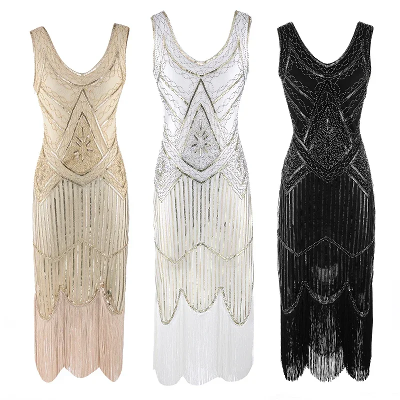 Dámske dvadsiate roky vintage flitry s plnou strapcou deko inšpirované šaty s klapkovým šatám Roaring 20s Great Gatsby Fall Cloths Dress Vestidos l