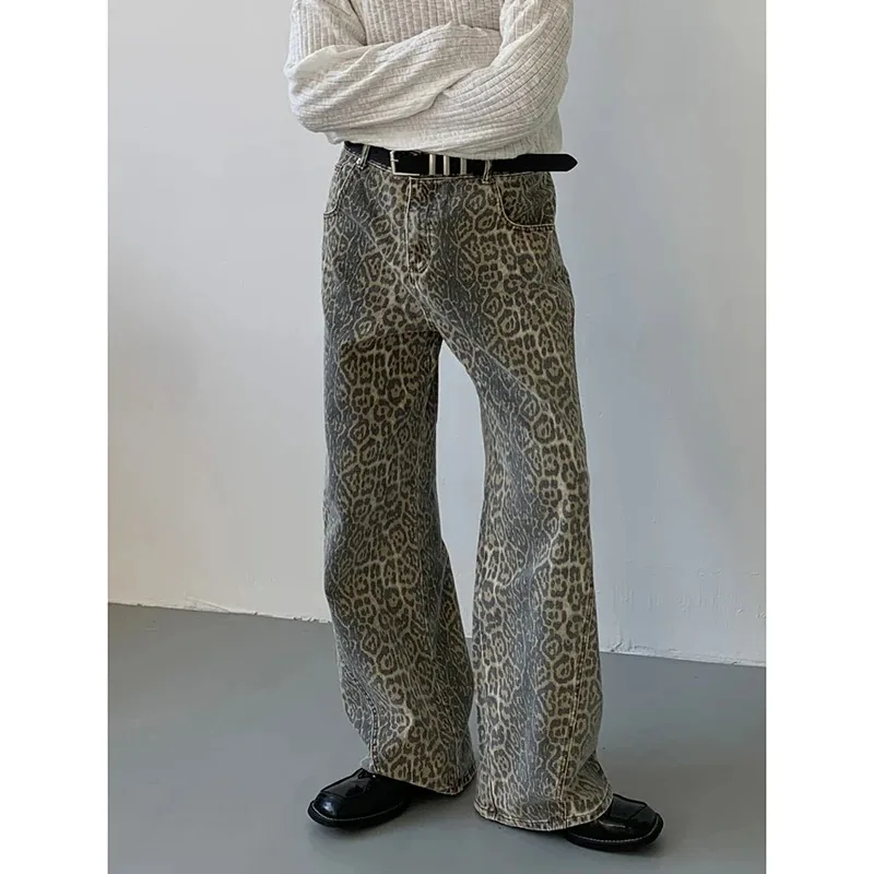 Dámske džínsy Leopard High Pase Hip Hop Priame módne nohavice Streetwear Harajuku y2k štýl Ženy Ženské džínsové nohavice