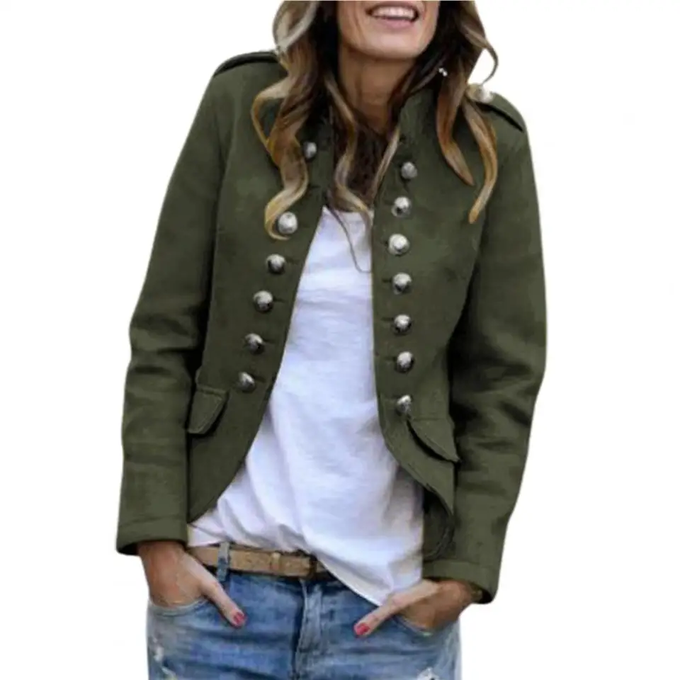 Dámske elegantné retro kabát Spevnené farebné stojanové goliere gombíky gombíky Elegantné príležitostné zima Outwear Office Tops Women Slim Clothing