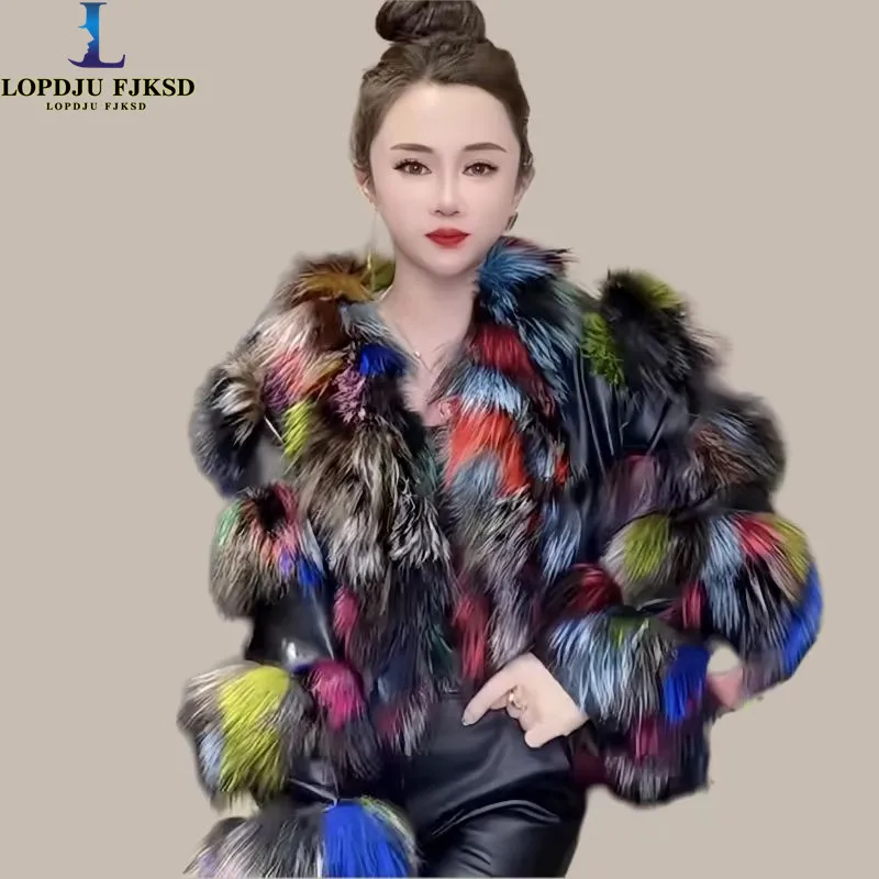 Dámske faux Fox Curr Coats, zakrytá gombíková bunda, ženské uvoľnené teplé oblečenie, anglický štýl, zima, nové, 2024
