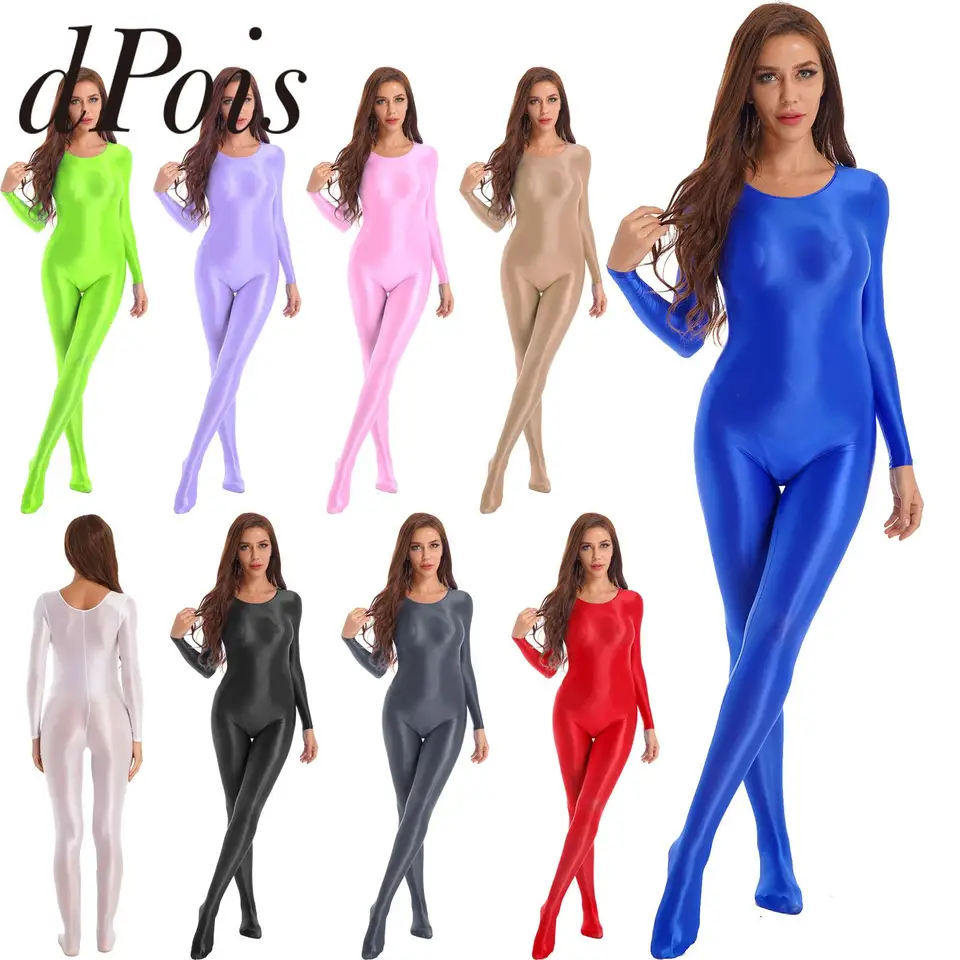 Dámske gymnastické kombinézy lesklé spodná bielizeň s dlhým rukávom Bodystocching Nightwear Woman Kodysit