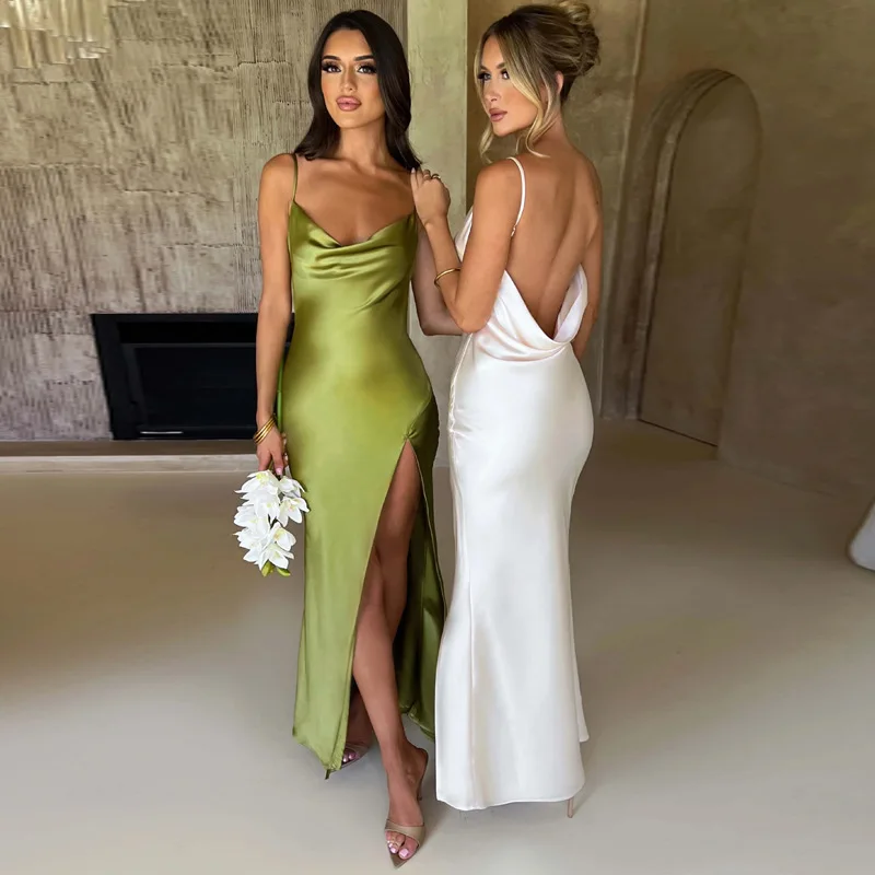 Dámske letné nové módne a sexy bez backless Slim Fit Slit Susender Dress