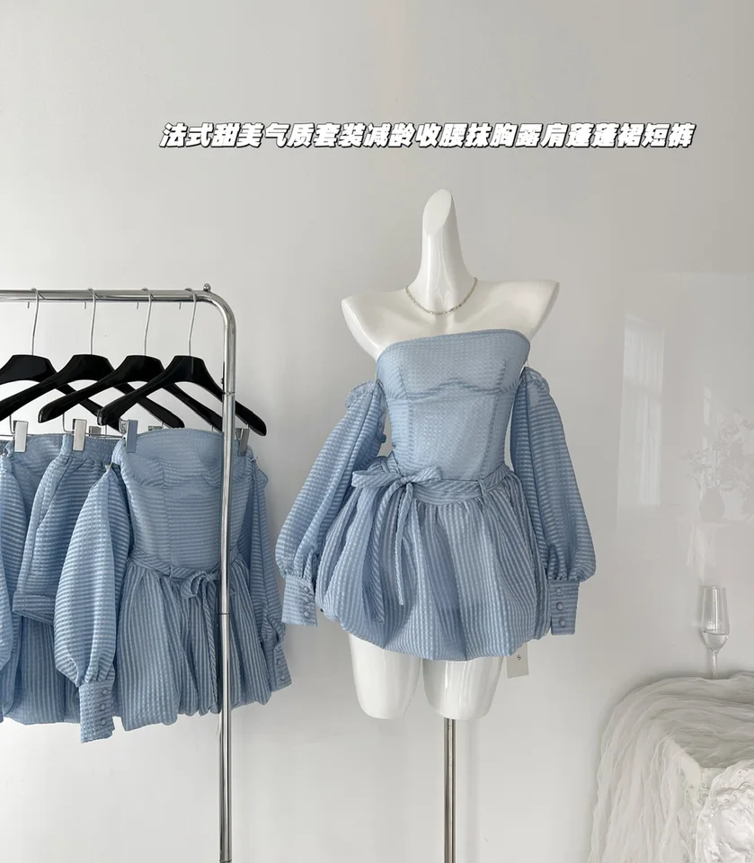 Dámske modré dlhé rukávové večerné šaty Y2K Vintage Harajuku Luxury Mini Šaty elegantné jeden kusové šaty 90. rokov 2000s oblečenie 2024