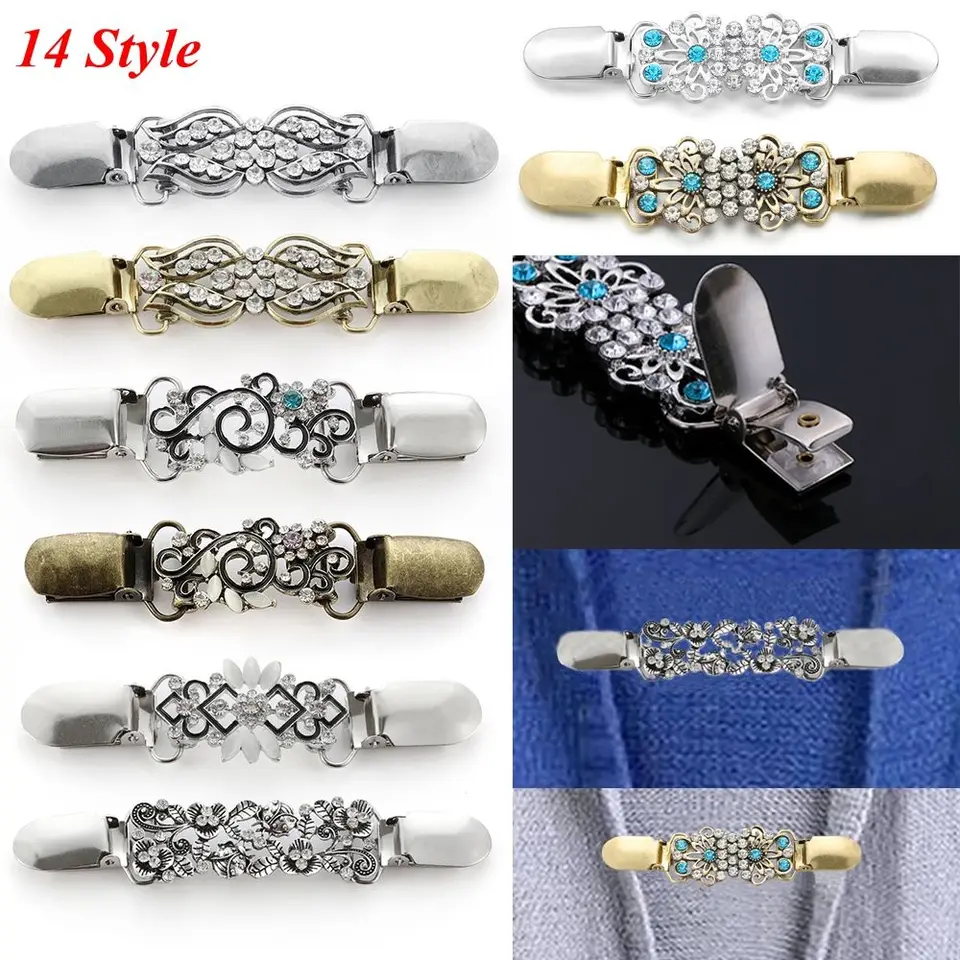 Dámske módne vintage elegantný sveter šatky sponky na odevy pinov strieborné klipy Mardigan golierový klip