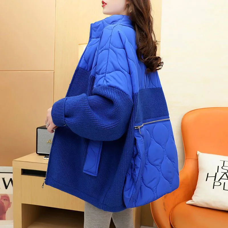 Dámske nadrozmerné zostrihové bavlnené plášť, hustá teplá bunda, voľná pletená čalúnená bunda, 6xl, jeseň, zima, nový