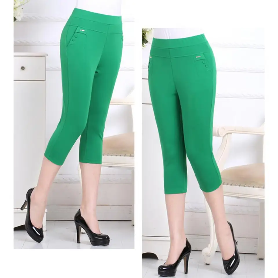 Dámske nohavice elastické stretchové pásy Pracovné nohavice Streetwear Office Dámy Capris Ženy letné chudé legíny Slim Pencil Pants