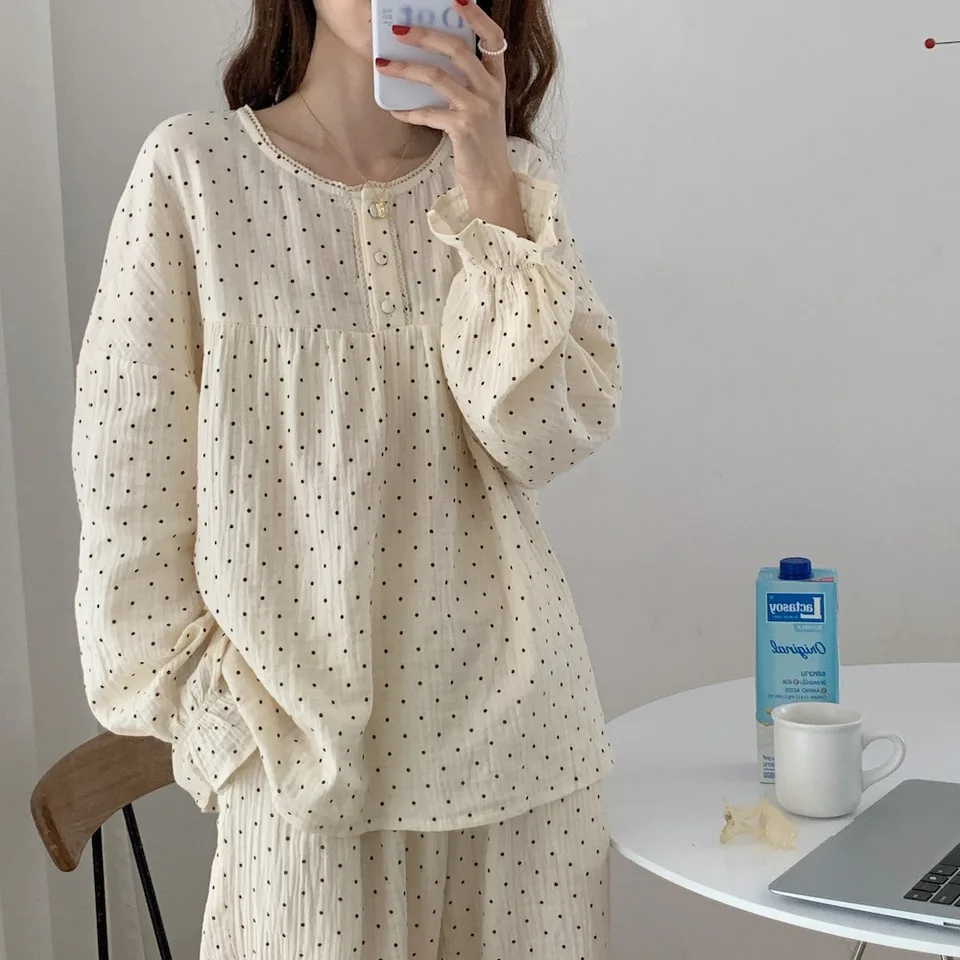 Dámske nové pyžamy Homewear Suit Spring a Fall Kórejská verzia dlhých nohavíc s dlhým rukávom tenký sekcia Loosewear
