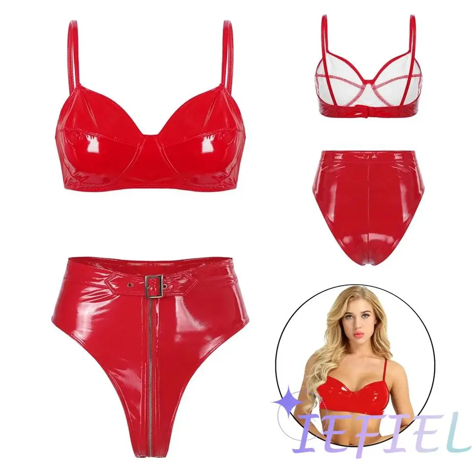 Dámske nočné klub Rave pól tanečný show kostým 2 kus kožené spodné prádlo Set Stretch podprsenky s nohavičkami set babydoll Bodysuit