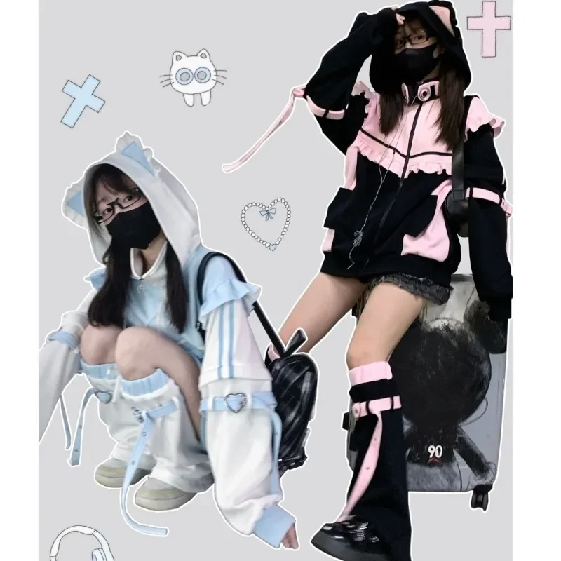 Dámske oblečenie Subkultúra Y2K Stitch Hoodies Jeseň New Kawaii Sense Sense Dlhé rukávy dám