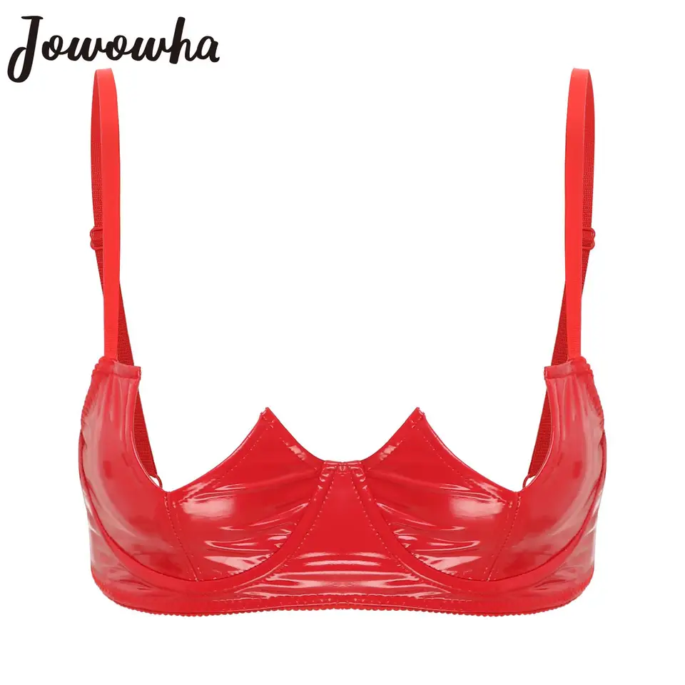 Dámske odhalené bradavky podprsenky Topy Sexy mokrý vzhľad Patent koža holé prsné brassiere podprknuté podprsenky spodná bielizeň nočné oblečenie klubové oblečenie