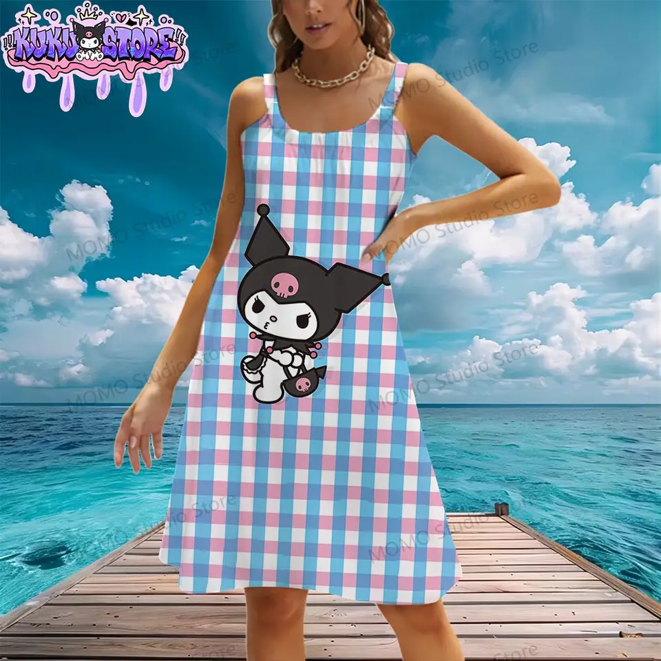 Dámske plážové šaty Sling Kuromi Elegantné párty šaty 2024 Cool Krásna móda Kawaii S-3xl ženské oblečenie Street Wear Summer