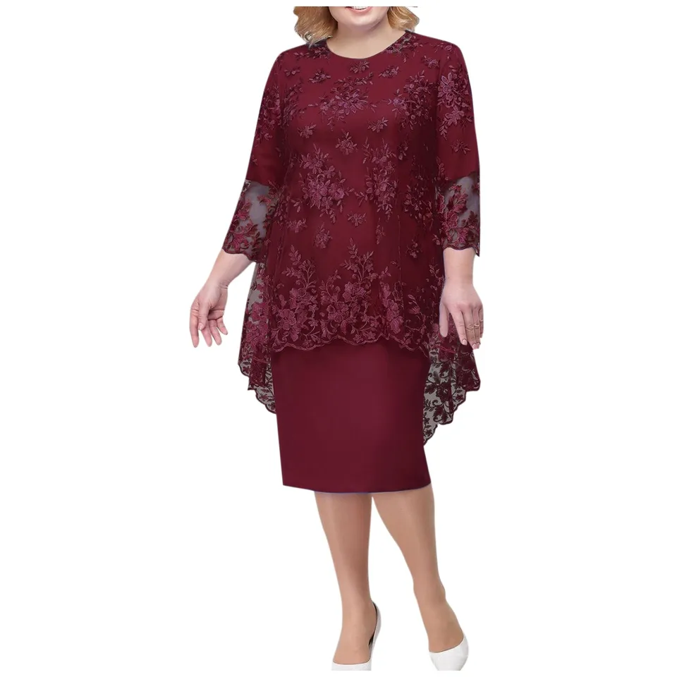 Dámske príležitostné módne čipky stredne dlhé dĺžky dvojdielne šaty Ropa de Mujer Vestidos para mjer elegantné šaty
