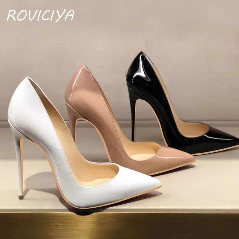Dámske pumpy podpätky topánky nahé špicaté toe sexy vysoké podpätky topánky Stiletto Ladies 12 cm 10 cm 8 cm plus veľkosť QP051 Roviciya