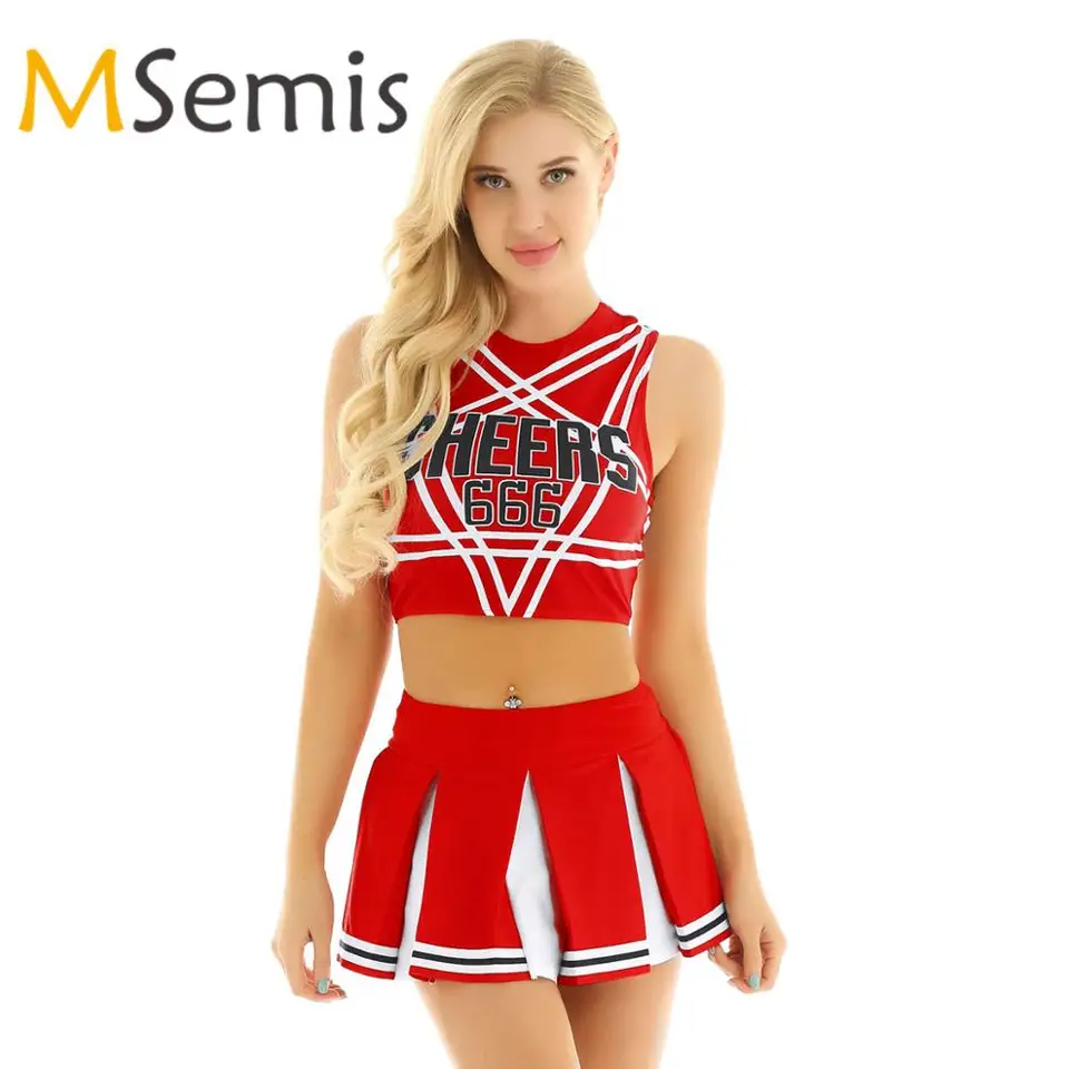 Dámske roztlieskavaky Cosplay kostým súprava pentagramu zadná plodina s mini skladanou sukňou očarujúcou školskou dievčinou roztlieskavačky uniformy
