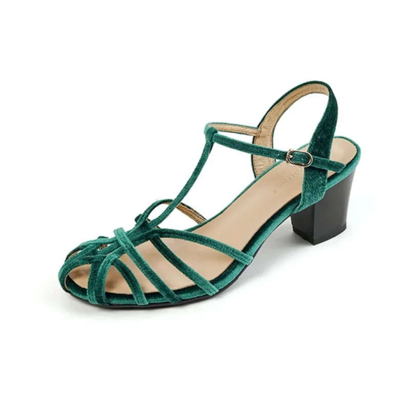 Dámske sandále retro dámske zamatové topánky Spring Vintage Gladiator pracku popruhy blízko topánok Topánky letné sandálske rímske štýly veľkosť43