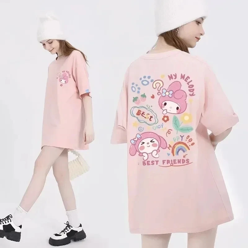 Dámske Sanrio kuromi cinnamoroll bavlnené okrúhle krk Tričko karikatúry moja melódia Pochakco tlač leto 3-14y detské dievča