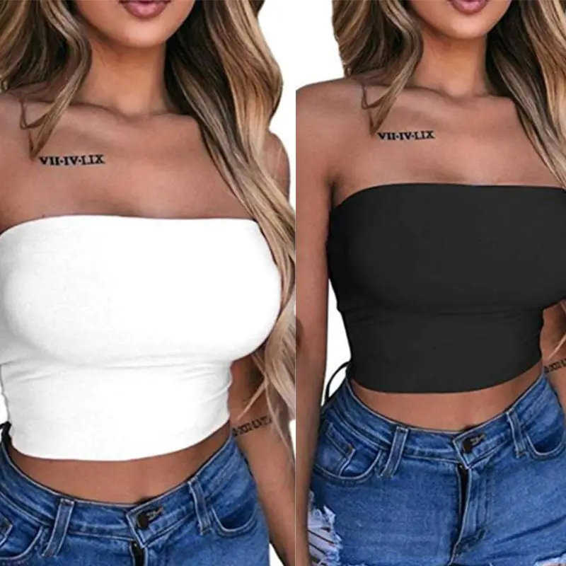 Dámske sexy remienok bez ramienok z plodiny na ramene horná tuhá farba pútavý bandeau