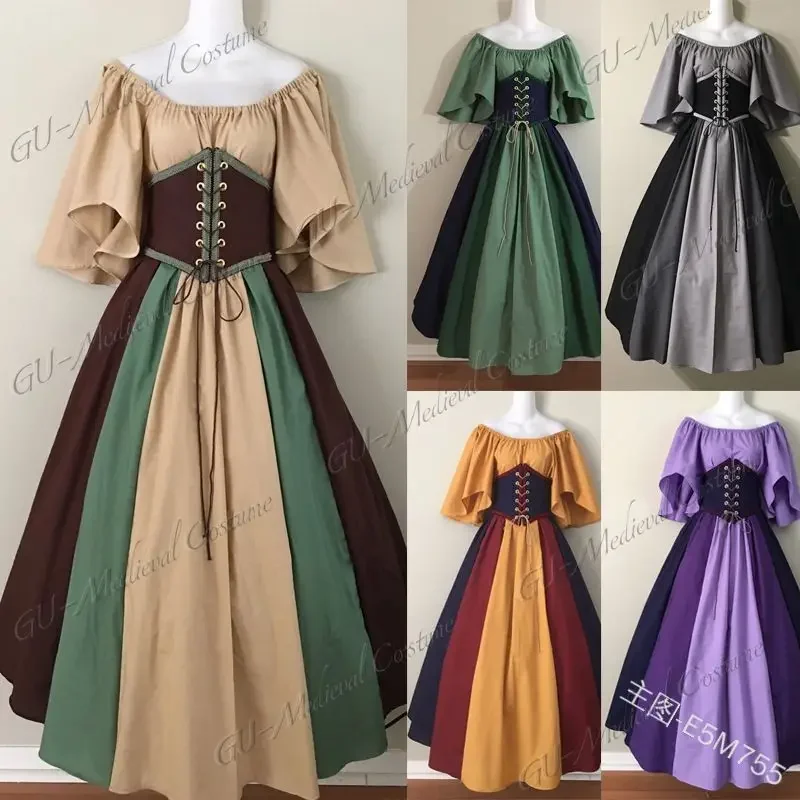Dámske stredoveké kostýmy Cosplay vintage Victoria Lace Up Carnival Party dlhé šaty rúcho cosplay oblečenie cez šaty