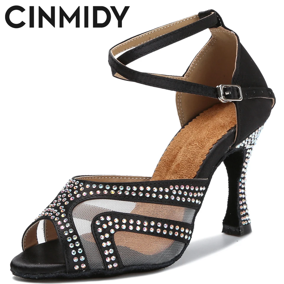 Dámske tanečné topánky Cinmidy Latinská salsa Národná štandardná tanečná päta Dámy Indoor Tiché sandále Dámske svadobné topánky 7,5 cm