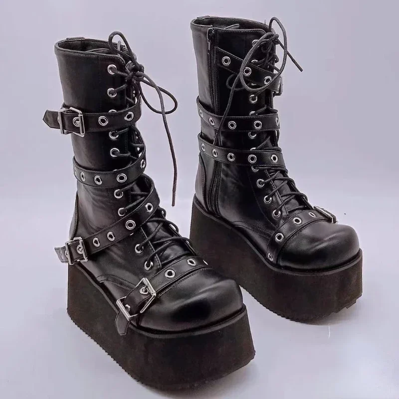 Dámske topánky Cosplay v polovici liatskeho topánok High Platform Klidy Boot 2024 Nový dizajnér Gothic topánky pre ženy Botas Comfy Dámske topánky