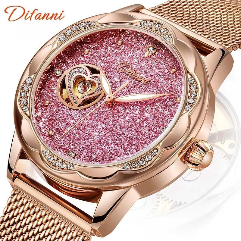 Dámske tourbillon Automatické mechanické hodinky módne diamanty Automatický pohyb Svetlo vodotesné dámske športové hodinky