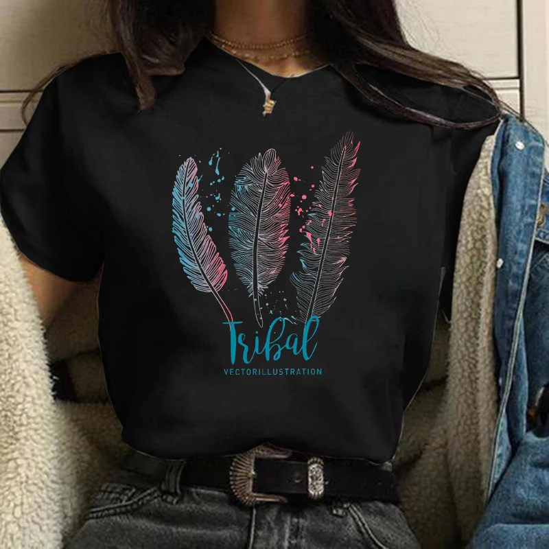 Dámske tričko Watercolor Feather Graphic tlated T tričko Ženy Krátke rukávy tričko z 90. rokov Streetwear Streetwear Dámske oblečenie vrcholy