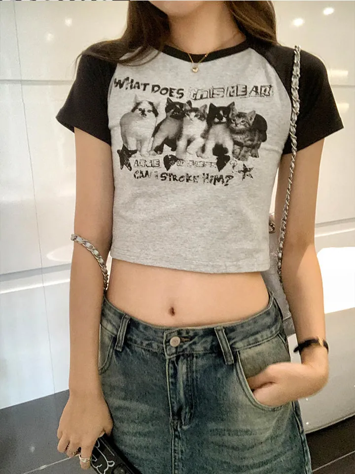 Dámske tričko y2k tlač Slim Graphic Summer Kórejská móda harajuku streetwear s krátkym rukávom estetické oblečenie