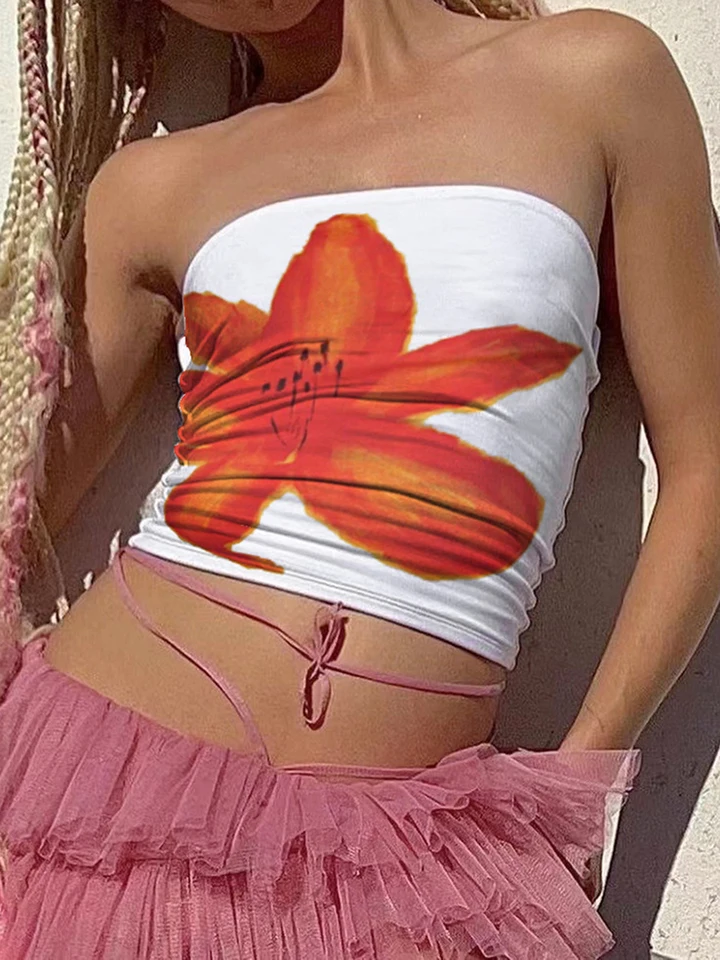 Dámske tubostné vrcholy kvetinové potlač čln bez ramienok na ramienok Tops Tops Tops letné backless bandeau košele