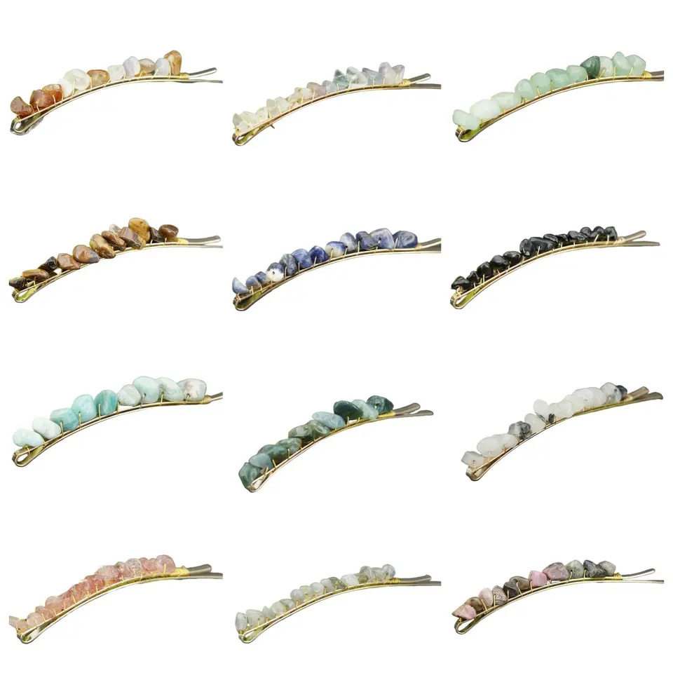 Dámske vlasové úchopy Doplnky ručne vyrábané Chip Gemstone Barrettes Clip Pin Crystal Bobby Hairpin Girls Headar