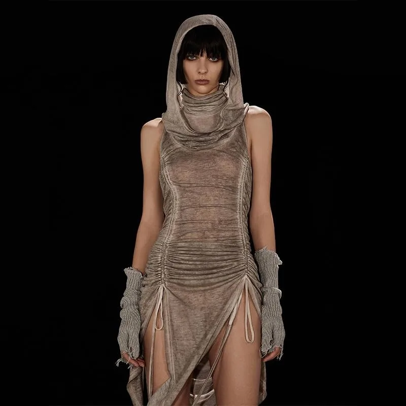 Dámske voľné šaty Stredoveké plášť vintage bez rukávov s kapucňou Dievčatá módne letné letné gotické tmavé cosplay kostým