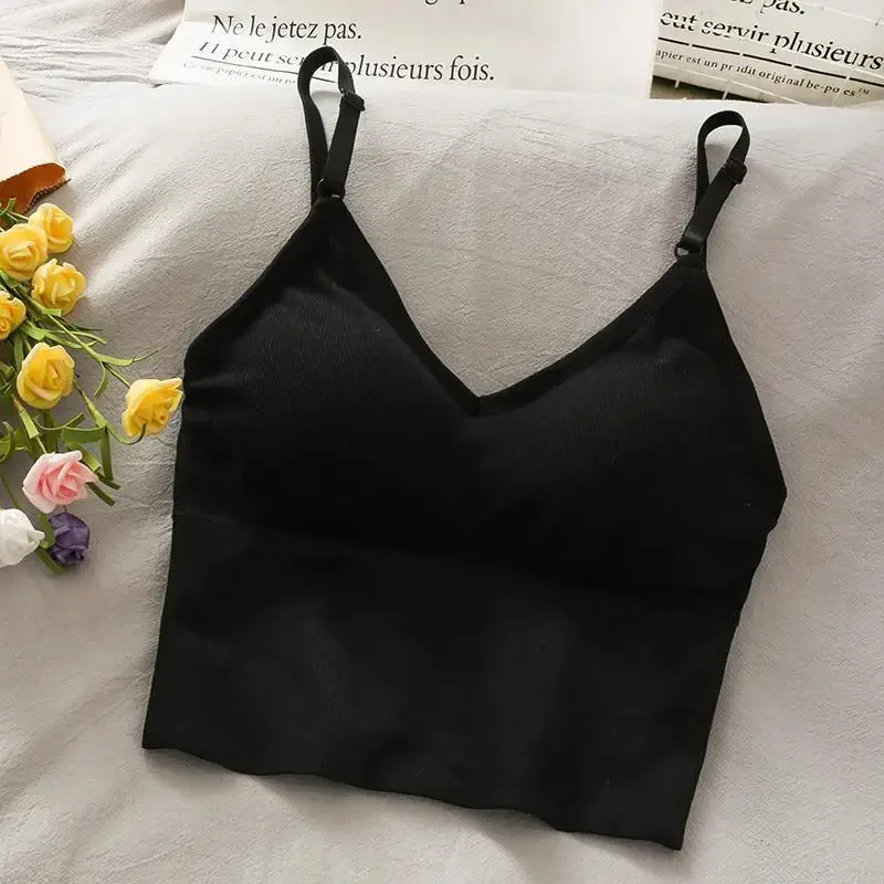 Dámske vrcholy sexy tank top ženy vstavané v podprsenke solídne farebné camis pre ženy, plodina, zhora mimo rukáv
