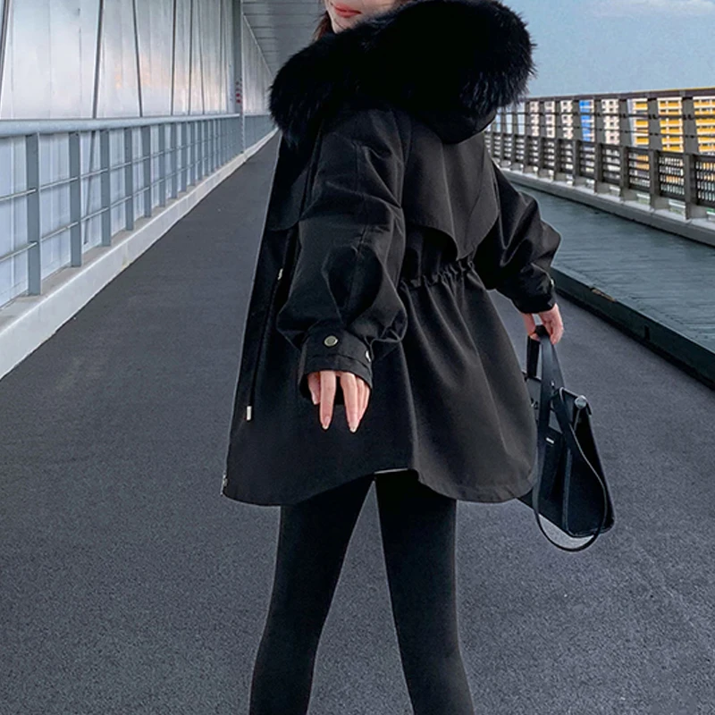 Dámske vreckové kabátové kabáty zips s kapperom Parky Fleece Warm s dlhým rukávom pasáž