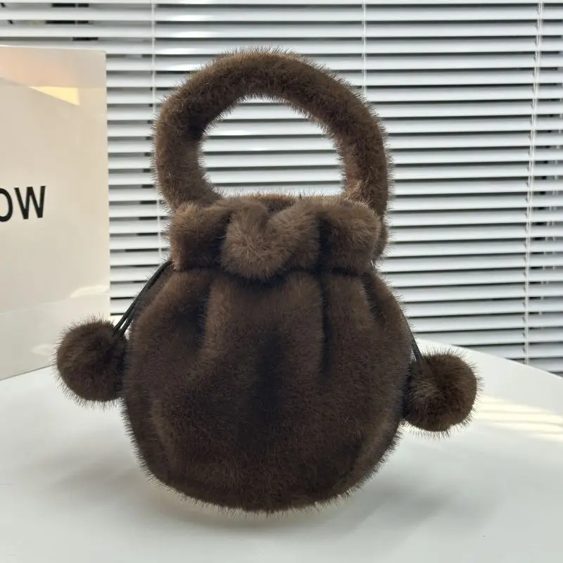 Dámske vysoko kvalitné imitácie Mink Messenger Bag Lady roztomilé ramenné tašku módna našuchorená refajčiaca faux kožušinová taška