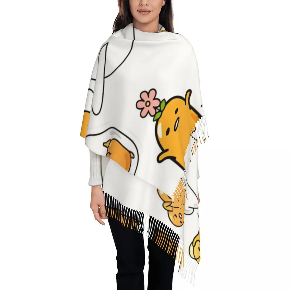 Dámske šatky s Tassel Sanrio Egg Gudetama Veľké zimné pádové šatky Darčeky Pashmina Šatky
