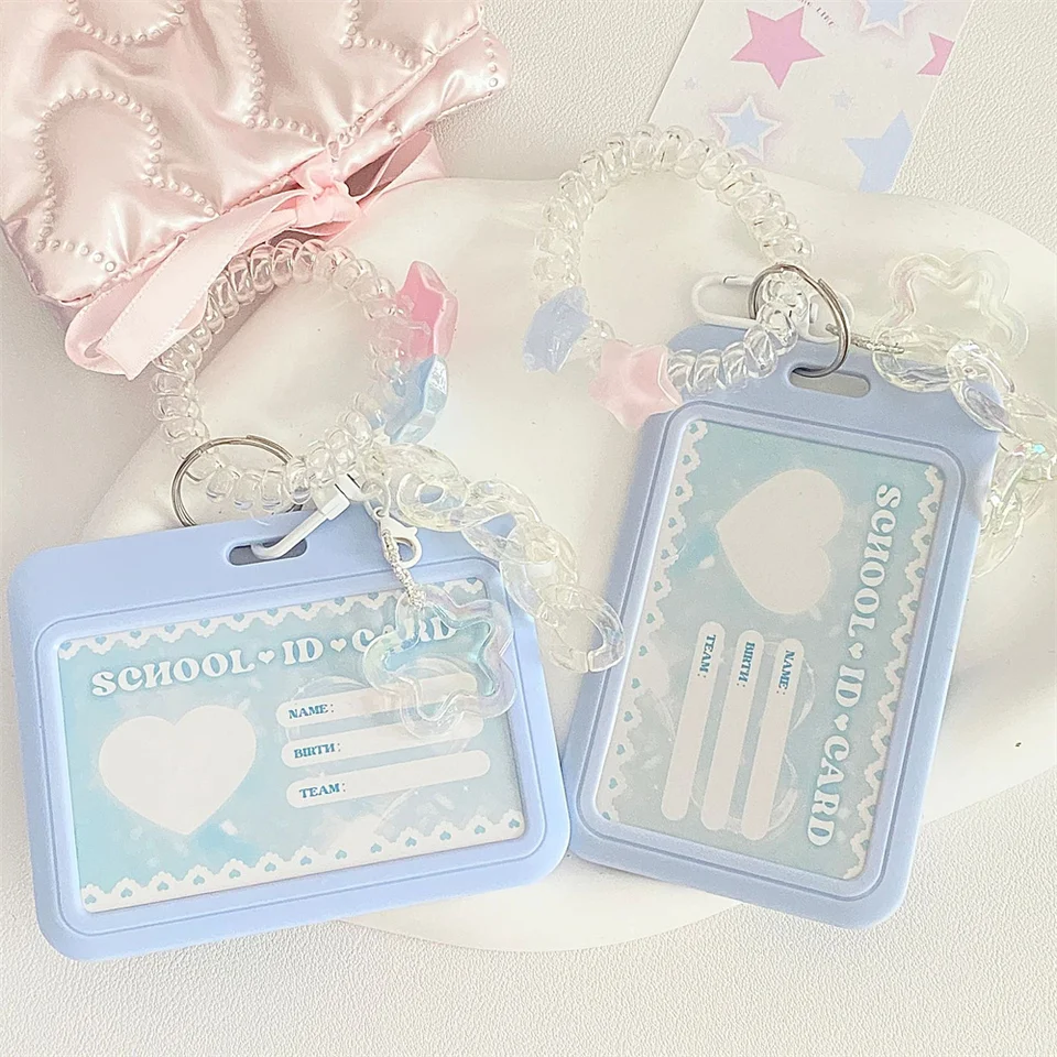 Dámsky držiak na krytie karty Flash Pink Blue Love Gradient Cool Card Star Star Pendant Keychain Bus študent ID držiteľ